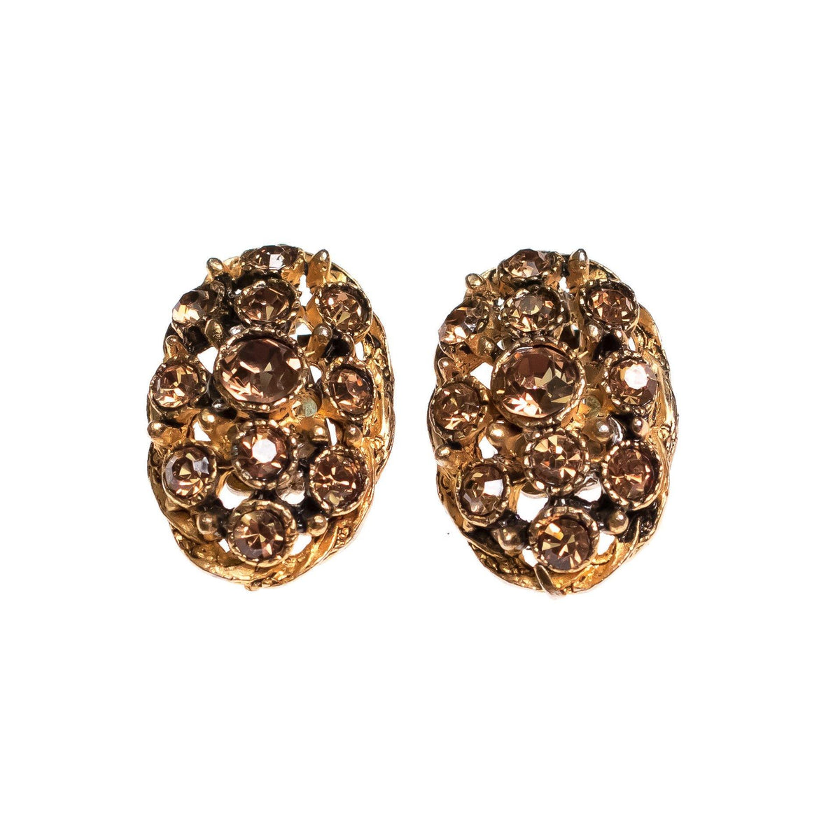 Vintage Amber Rhinestone Oval Statement Earrings