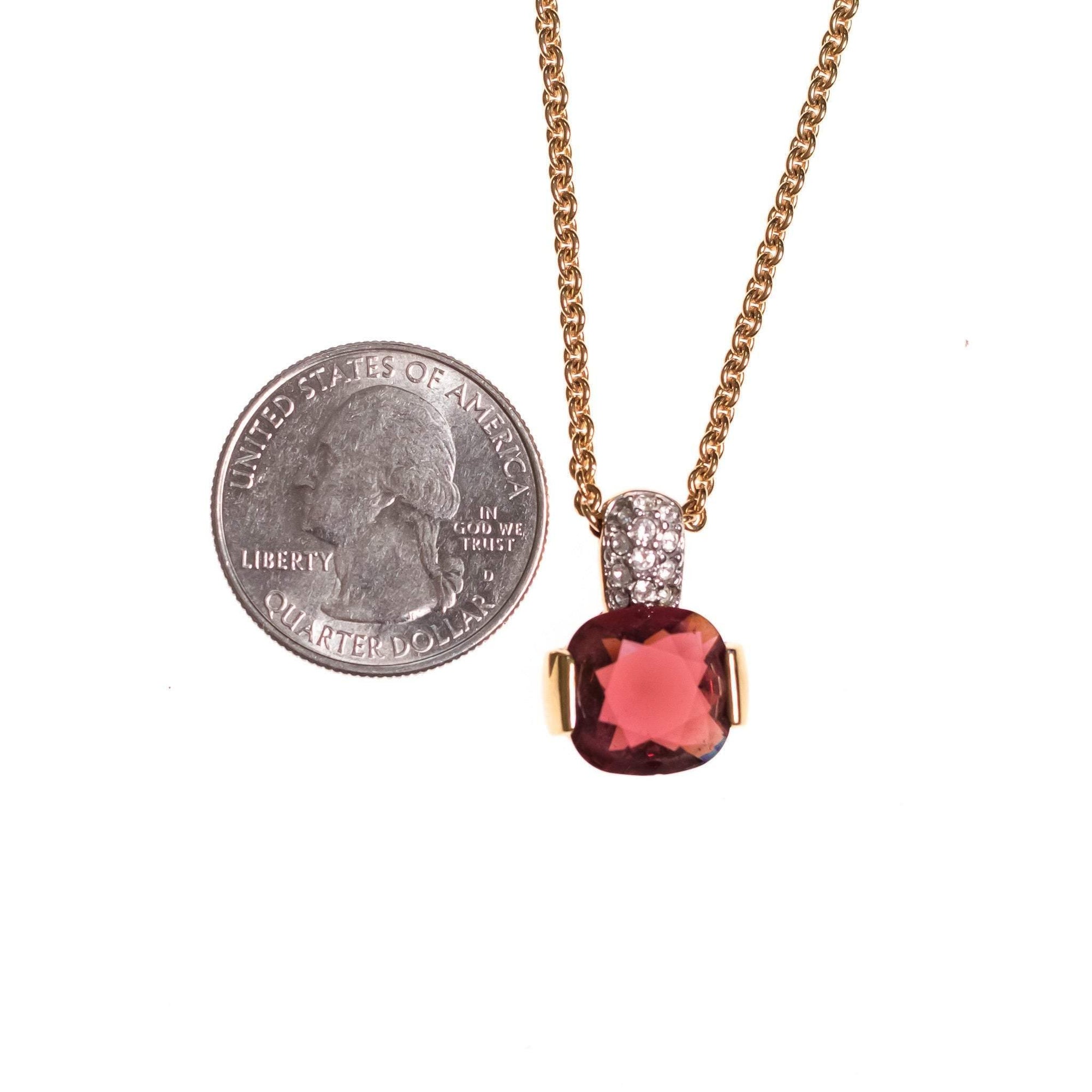 Vintage Swarovski Rubellite Crystal Pendant Necklace by Swarovski - Vintage Meet Modern Vintage Jewelry - Chicago, Illinois - #oldhollywoodglamour #vintagemeetmodern #designervintage #jewelrybox #antiquejewelry #vintagejewelry