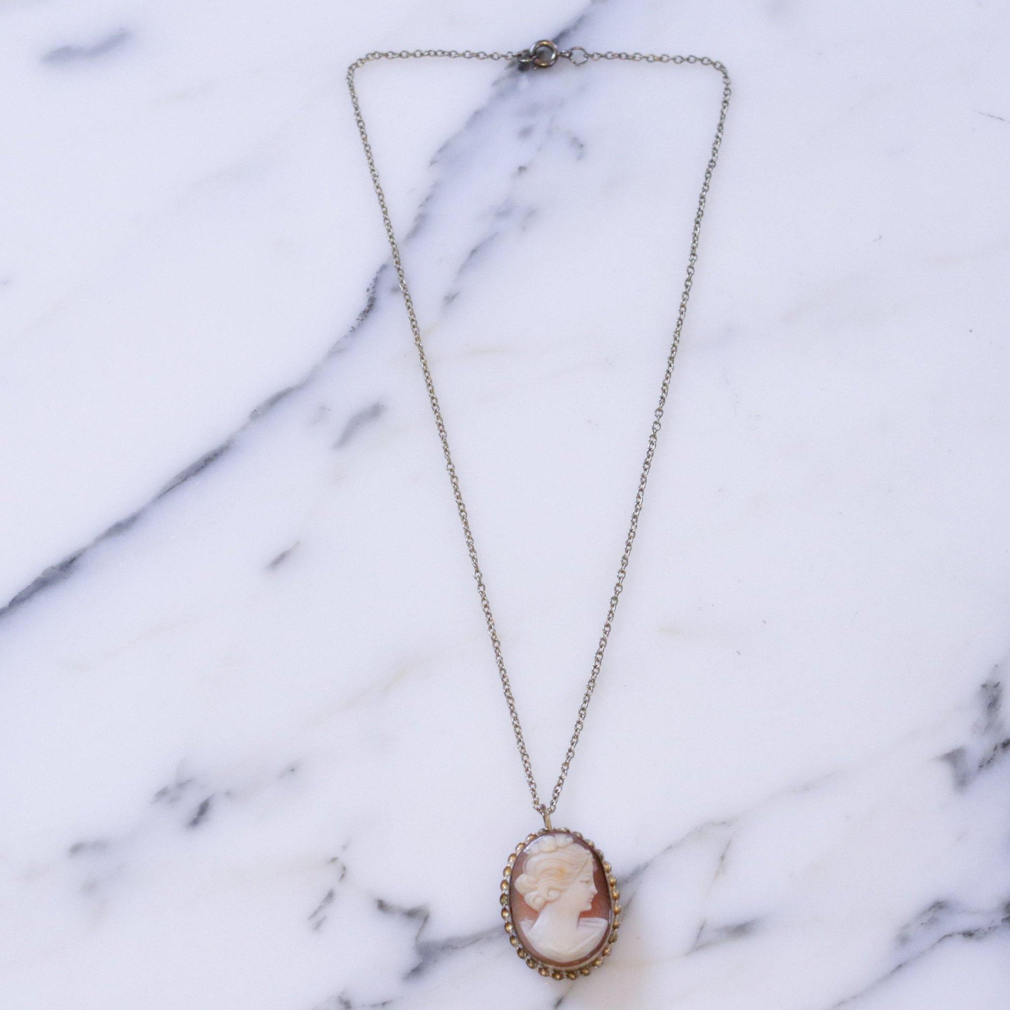 Vintage Art Deco Era Gold Filled Carved Shell Cameo Pendant Necklace Brooch by Art Deco - Vintage Meet Modern Vintage Jewelry - Chicago, Illinois - #oldhollywoodglamour #vintagemeetmodern #designervintage #jewelrybox #antiquejewelry #vintagejewelry