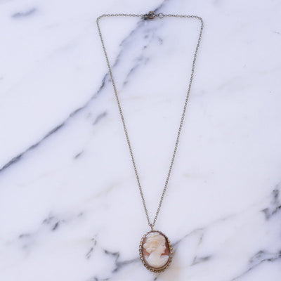 Vintage Art Deco Era Gold Filled Carved Shell Cameo Pendant Necklace Brooch by Art Deco - Vintage Meet Modern Vintage Jewelry - Chicago, Illinois - #oldhollywoodglamour #vintagemeetmodern #designervintage #jewelrybox #antiquejewelry #vintagejewelry