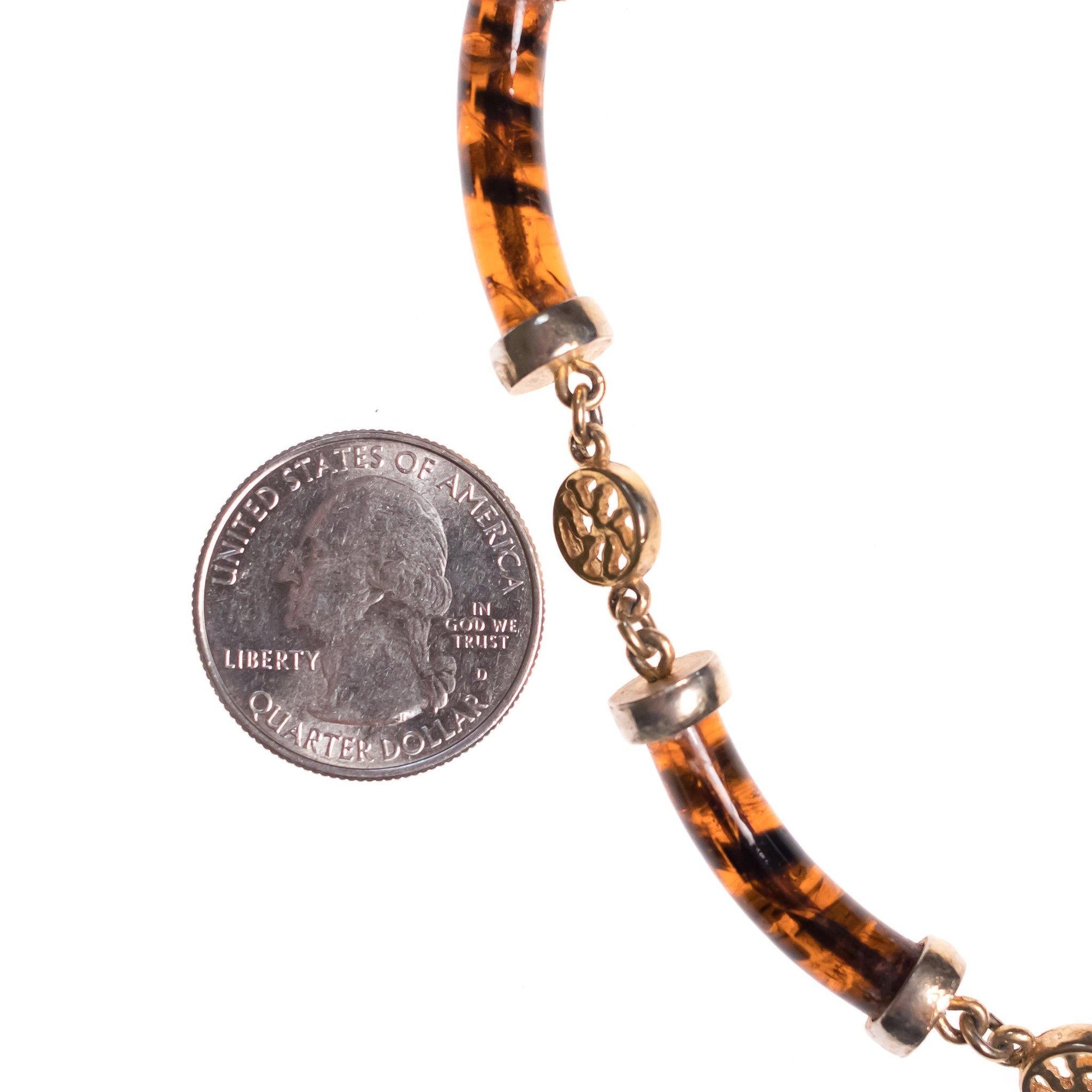 Vintage 1960s Tortoise Glass Barrel Bead Necklace with Asian Characters by 1960s - Vintage Meet Modern Vintage Jewelry - Chicago, Illinois - #oldhollywoodglamour #vintagemeetmodern #designervintage #jewelrybox #antiquejewelry #vintagejewelry