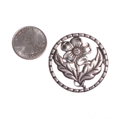 1940s Sterling Silver Flower  Medallion Brooch by Sterling Silver - Vintage Meet Modern Vintage Jewelry - Chicago, Illinois - #oldhollywoodglamour #vintagemeetmodern #designervintage #jewelrybox #antiquejewelry #vintagejewelry