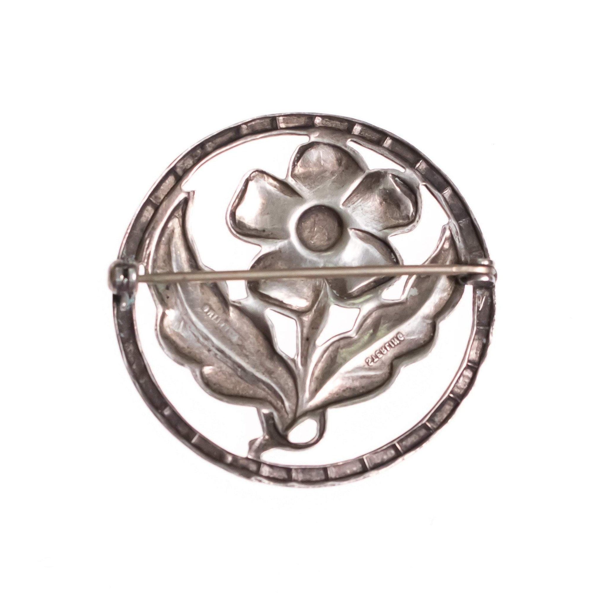 1940s Sterling Silver Flower  Medallion Brooch by Sterling Silver - Vintage Meet Modern Vintage Jewelry - Chicago, Illinois - #oldhollywoodglamour #vintagemeetmodern #designervintage #jewelrybox #antiquejewelry #vintagejewelry