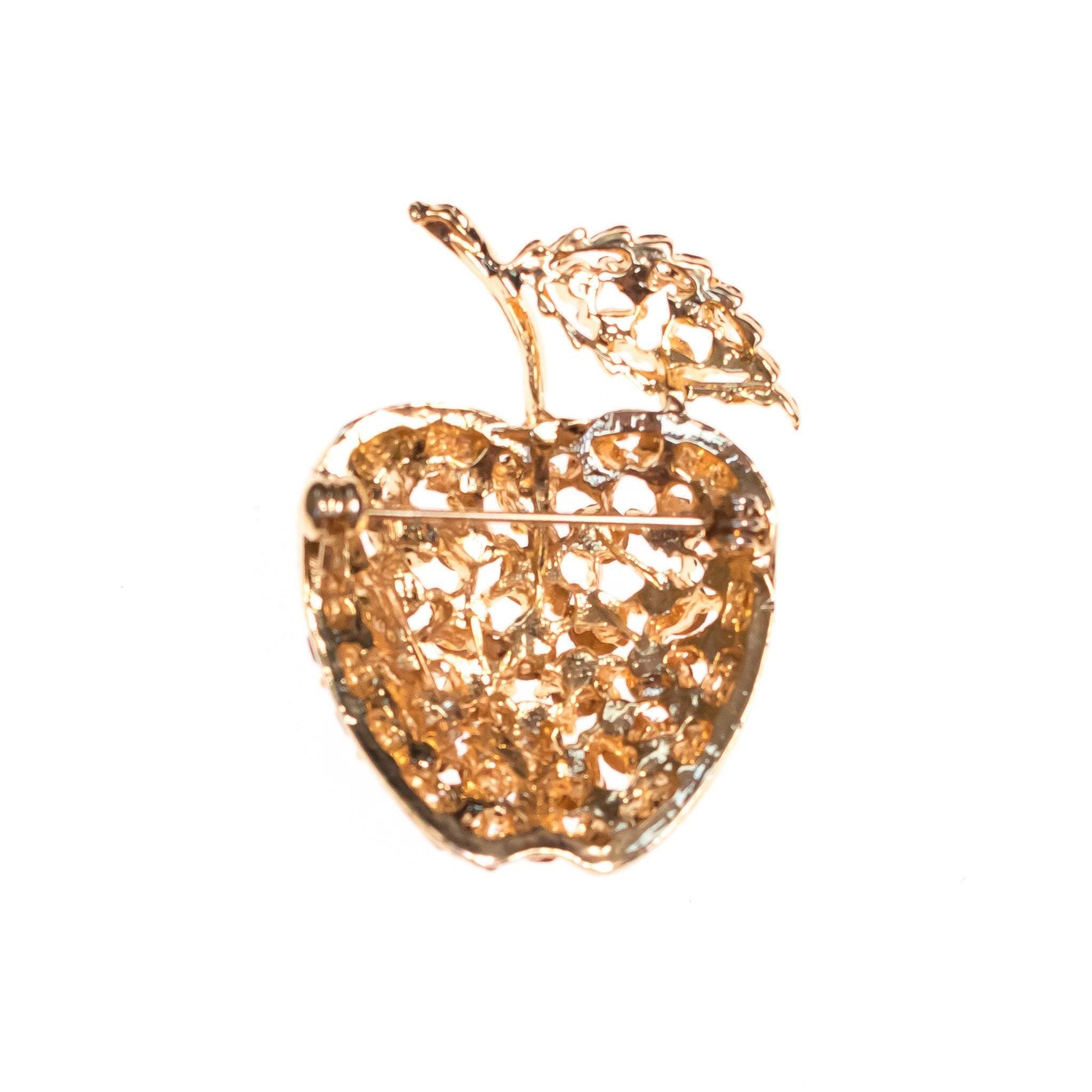 Vintage Diamante Crystal Bejeweled Apple Brooch by 1950s - Vintage Meet Modern Vintage Jewelry - Chicago, Illinois - #oldhollywoodglamour #vintagemeetmodern #designervintage #jewelrybox #antiquejewelry #vintagejewelry