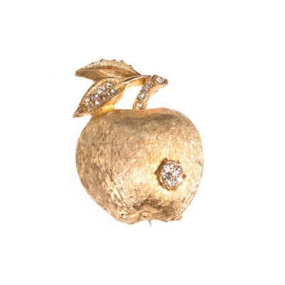 1950s Gold Apple with Diamante Accents by 1950s - Vintage Meet Modern Vintage Jewelry - Chicago, Illinois - #oldhollywoodglamour #vintagemeetmodern #designervintage #jewelrybox #antiquejewelry #vintagejewelry