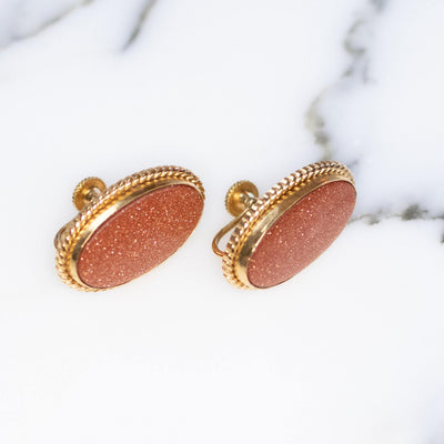 Vintage 1950s Oval Goldstone Earrings by 1950s - Vintage Meet Modern Vintage Jewelry - Chicago, Illinois - #oldhollywoodglamour #vintagemeetmodern #designervintage #jewelrybox #antiquejewelry #vintagejewelry