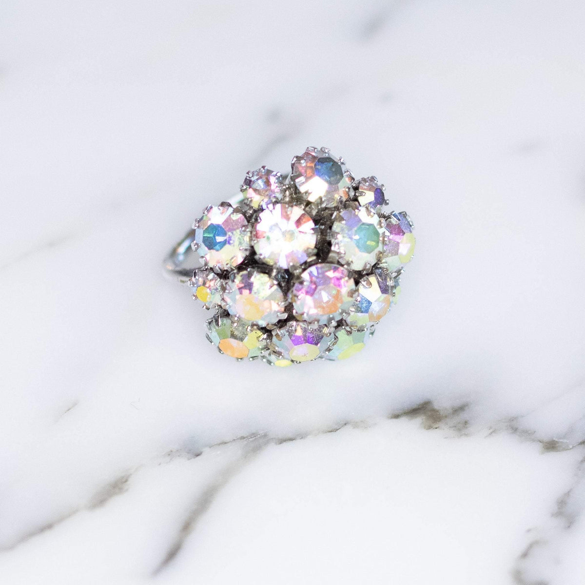 Vintage 1950s Sarah Coventry Aurora Borealis Rhinestone Cluster Statement Ring