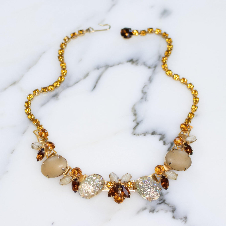 Vintage Juliana Champagne, Amber, and Smoky Crystal Necklace by Juliana - Vintage Meet Modern Vintage Jewelry - Chicago, Illinois - #oldhollywoodglamour #vintagemeetmodern #designervintage #jewelrybox #antiquejewelry #vintagejewelry