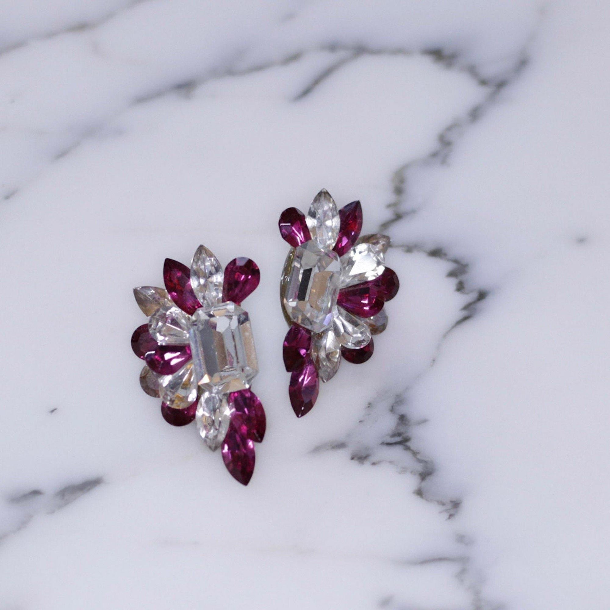 Vintage 1980s Wendy Gell Style Pink and Diamante Statement Earrings by Wendy Gell - Vintage Meet Modern Vintage Jewelry - Chicago, Illinois - #oldhollywoodglamour #vintagemeetmodern #designervintage #jewelrybox #antiquejewelry #vintagejewelry