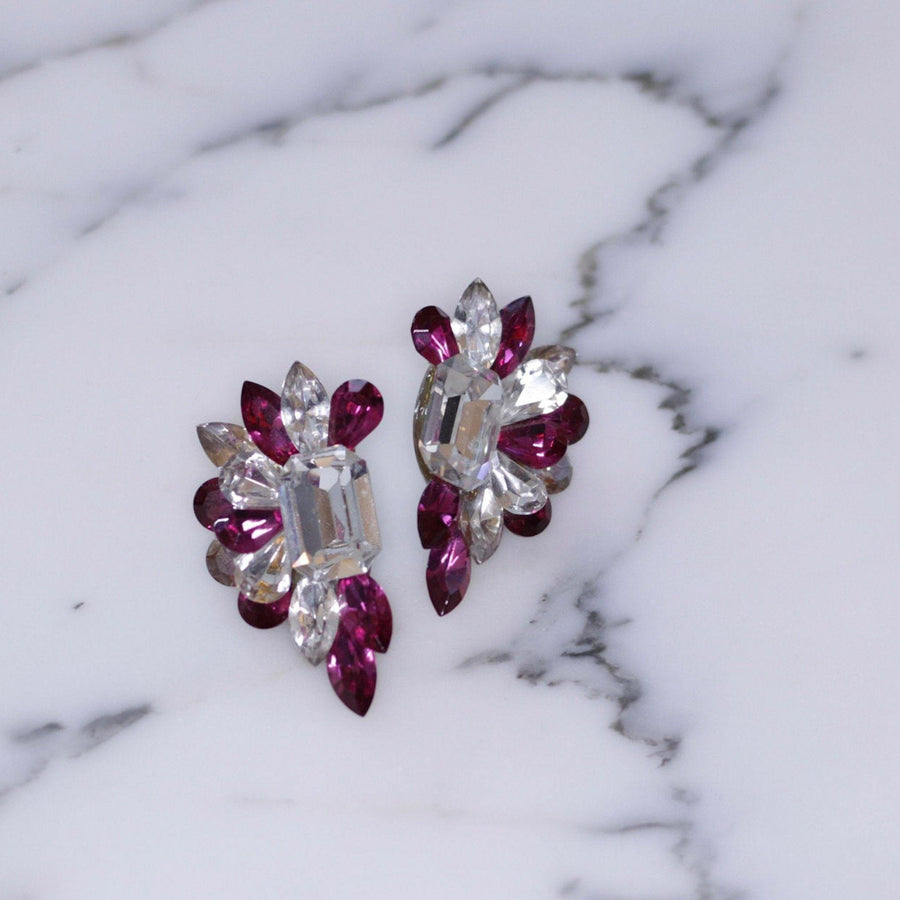 Vintage 1980s Wendy Gell Style Pink and Diamante Statement Earrings by Wendy Gell - Vintage Meet Modern Vintage Jewelry - Chicago, Illinois - #oldhollywoodglamour #vintagemeetmodern #designervintage #jewelrybox #antiquejewelry #vintagejewelry