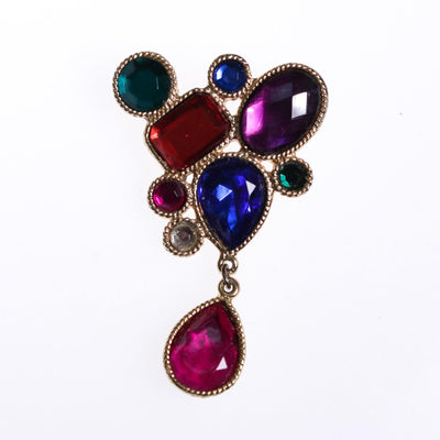 Vintage 1980s Jewel Tone Brooch Red Green Sapphire Blue Purple Rhinestones by 1980s - Vintage Meet Modern Vintage Jewelry - Chicago, Illinois - #oldhollywoodglamour #vintagemeetmodern #designervintage #jewelrybox #antiquejewelry #vintagejewelry