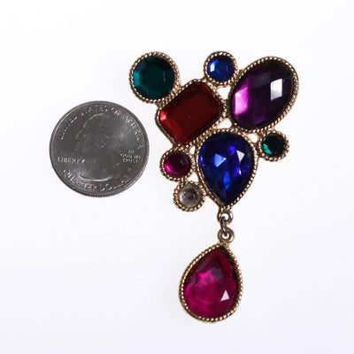 Vintage 1980s Jewel Tone Brooch Red Green Sapphire Blue Purple Rhinestones by 1980s - Vintage Meet Modern Vintage Jewelry - Chicago, Illinois - #oldhollywoodglamour #vintagemeetmodern #designervintage #jewelrybox #antiquejewelry #vintagejewelry