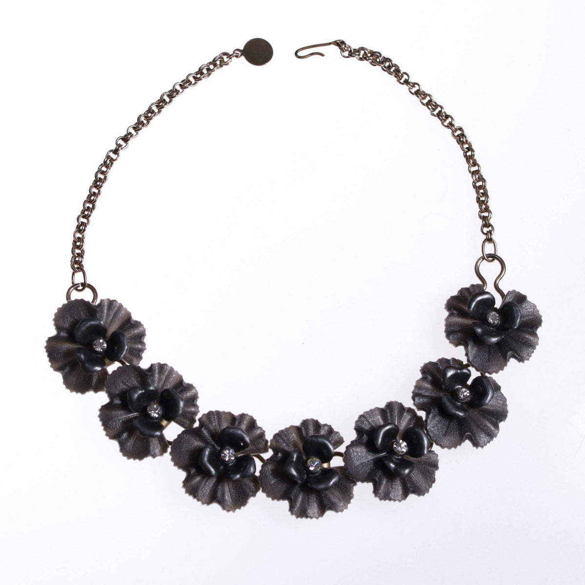 Vintage Grey Lucite Flower Necklace with Rhinestones Center