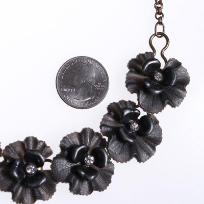 Vintage Grey Lucite Flower Necklace with Rhinestones Center by 1950s - Vintage Meet Modern Vintage Jewelry - Chicago, Illinois - #oldhollywoodglamour #vintagemeetmodern #designervintage #jewelrybox #antiquejewelry #vintagejewelry