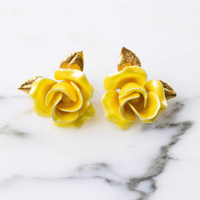 Vintage Yellow Rose Earrings by 1950s - Vintage Meet Modern Vintage Jewelry - Chicago, Illinois - #oldhollywoodglamour #vintagemeetmodern #designervintage #jewelrybox #antiquejewelry #vintagejewelry