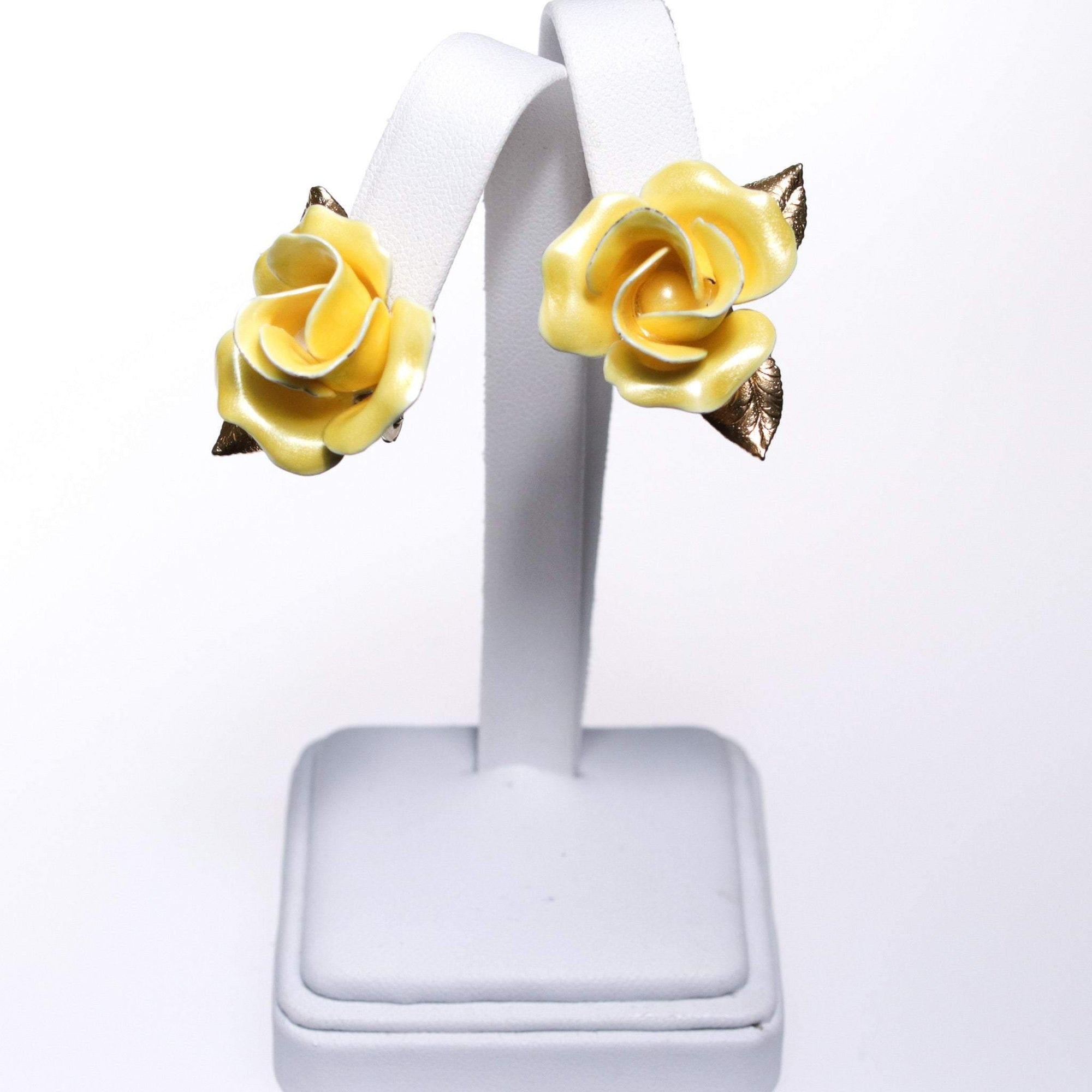 Vintage Yellow Rose Earrings by 1950s - Vintage Meet Modern Vintage Jewelry - Chicago, Illinois - #oldhollywoodglamour #vintagemeetmodern #designervintage #jewelrybox #antiquejewelry #vintagejewelry