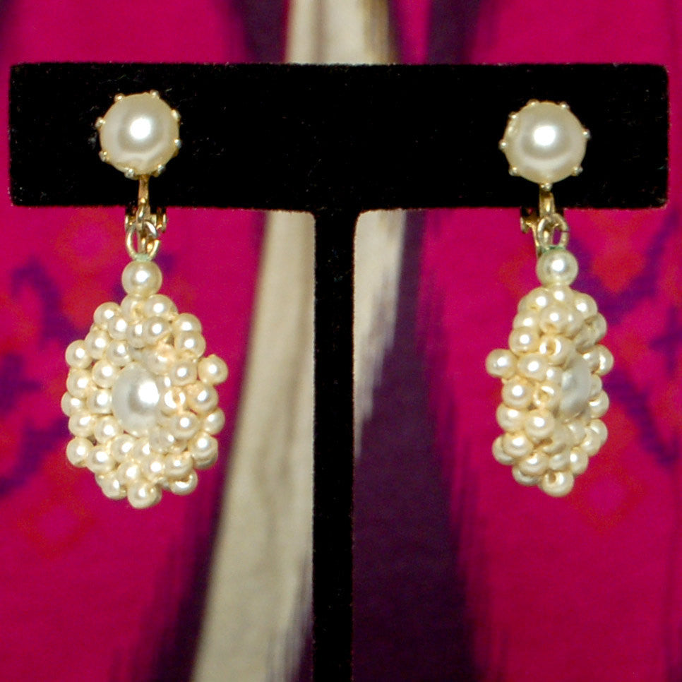 1940's Delicate Faux Pearl Dangling Earrings by Hong Kong - Vintage Meet Modern Vintage Jewelry - Chicago, Illinois - #oldhollywoodglamour #vintagemeetmodern #designervintage #jewelrybox #antiquejewelry #vintagejewelry