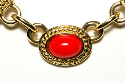 1980's Etruscan Influence Necklace with Red Cabochon by 1980s - Vintage Meet Modern Vintage Jewelry - Chicago, Illinois - #oldhollywoodglamour #vintagemeetmodern #designervintage #jewelrybox #antiquejewelry #vintagejewelry