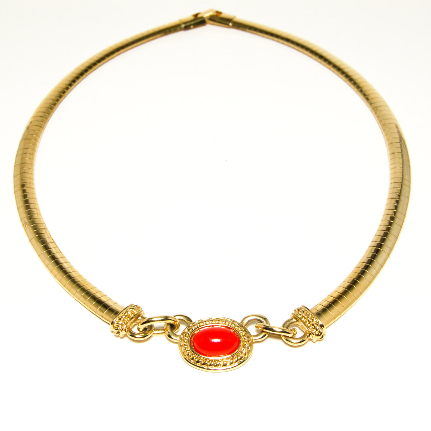 1980's Etruscan Influence Necklace with Red Cabochon
