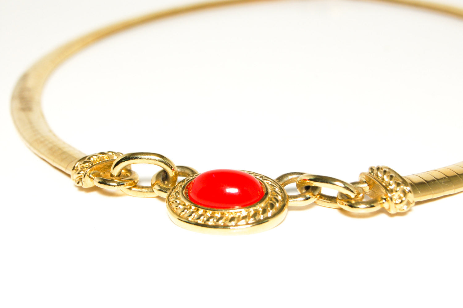 1980's Etruscan Influence Necklace with Red Cabochon by 1980s - Vintage Meet Modern Vintage Jewelry - Chicago, Illinois - #oldhollywoodglamour #vintagemeetmodern #designervintage #jewelrybox #antiquejewelry #vintagejewelry