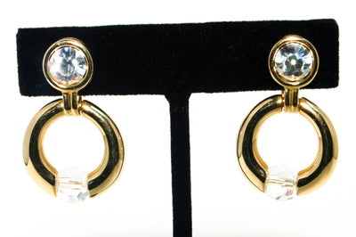 1980's Knocker Style Gold Tone Earrings by Swarovski by Swarovski - Vintage Meet Modern Vintage Jewelry - Chicago, Illinois - #oldhollywoodglamour #vintagemeetmodern #designervintage #jewelrybox #antiquejewelry #vintagejewelry