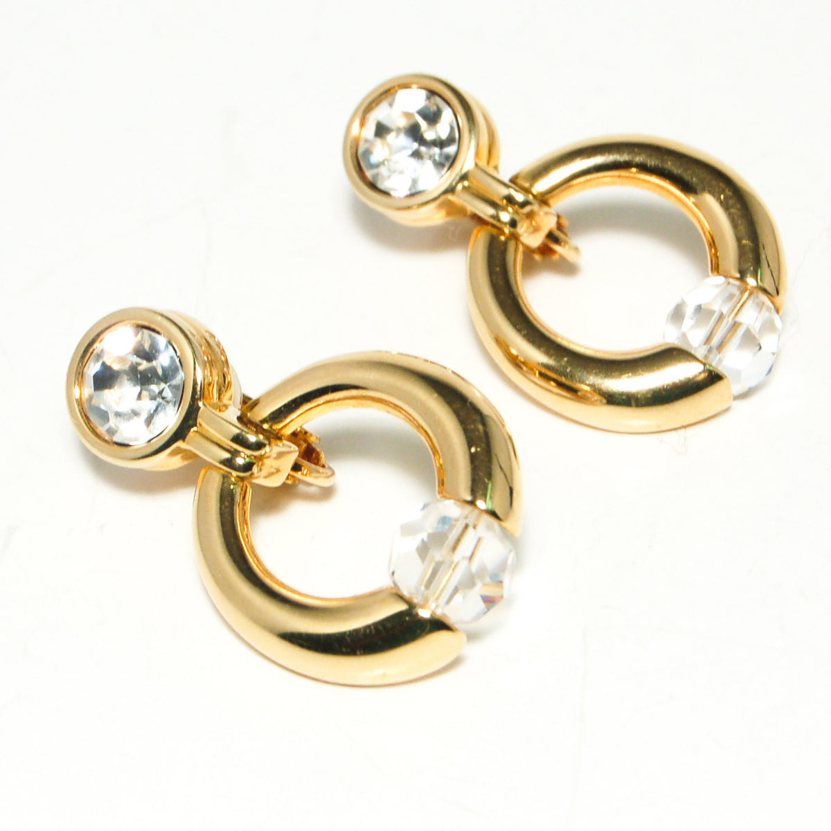 1980's Knocker Style Gold Tone Earrings by Swarovski