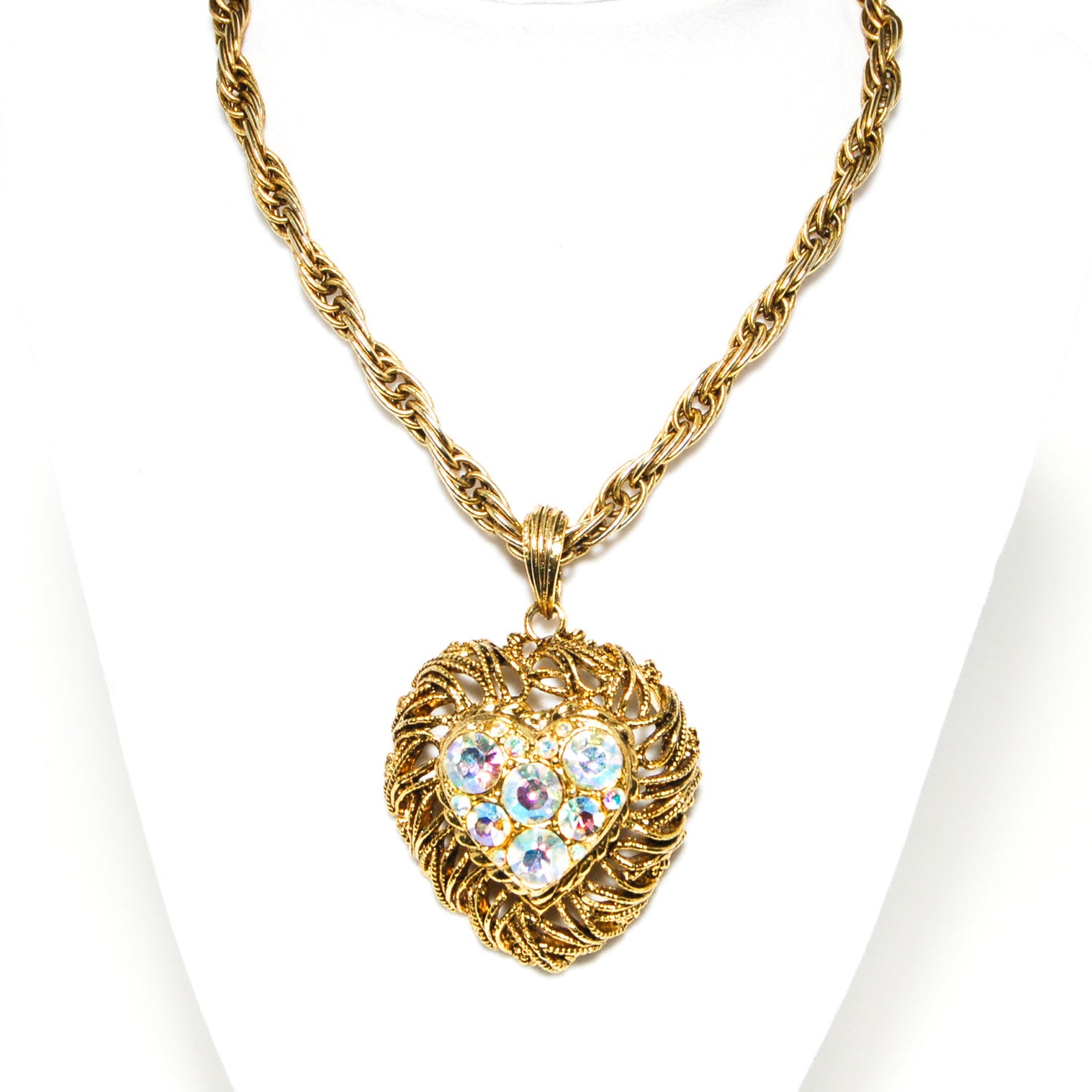 Heart Shaped Gold Tone Statement Necklace by Craft by Craft - Vintage Meet Modern Vintage Jewelry - Chicago, Illinois - #oldhollywoodglamour #vintagemeetmodern #designervintage #jewelrybox #antiquejewelry #vintagejewelry