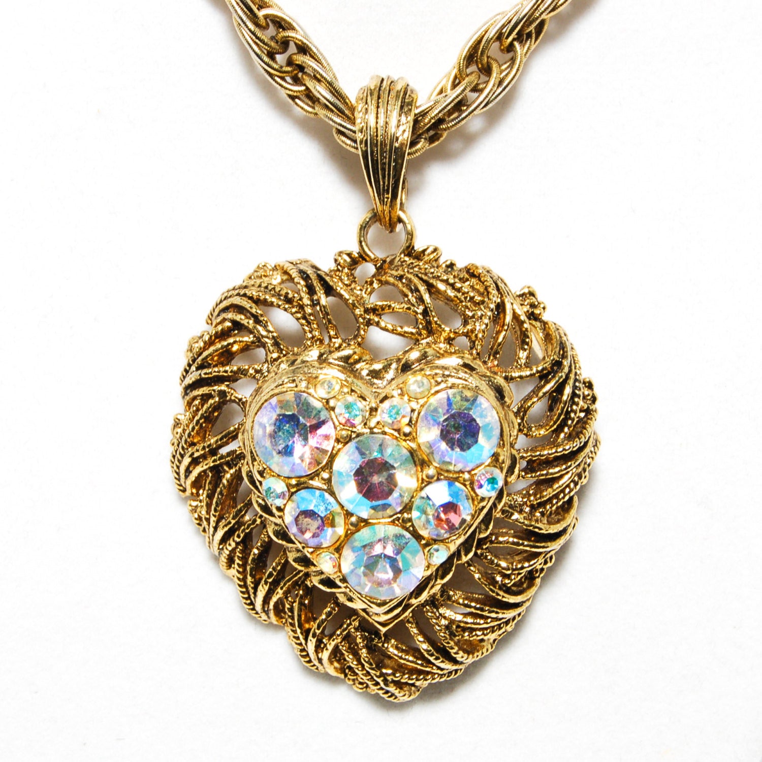 Heart Shaped Gold Tone Statement Necklace by Craft by Craft - Vintage Meet Modern Vintage Jewelry - Chicago, Illinois - #oldhollywoodglamour #vintagemeetmodern #designervintage #jewelrybox #antiquejewelry #vintagejewelry