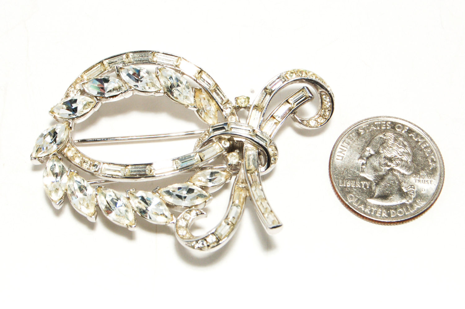 1940's Art Deco Rhinestone Brooch by Crown Trifari by Crown Trifari - Vintage Meet Modern Vintage Jewelry - Chicago, Illinois - #oldhollywoodglamour #vintagemeetmodern #designervintage #jewelrybox #antiquejewelry #vintagejewelry