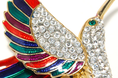 Massive  Rhinestone Colorful Enamel Figural Hummingbird Brooch Designer Couture Style by 1980s - Vintage Meet Modern Vintage Jewelry - Chicago, Illinois - #oldhollywoodglamour #vintagemeetmodern #designervintage #jewelrybox #antiquejewelry #vintagejewelry