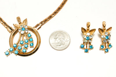 Blue Rhinestone Necklace and Earring Set by Oleg Cassini by Oleg Cassini - Vintage Meet Modern Vintage Jewelry - Chicago, Illinois - #oldhollywoodglamour #vintagemeetmodern #designervintage #jewelrybox #antiquejewelry #vintagejewelry
