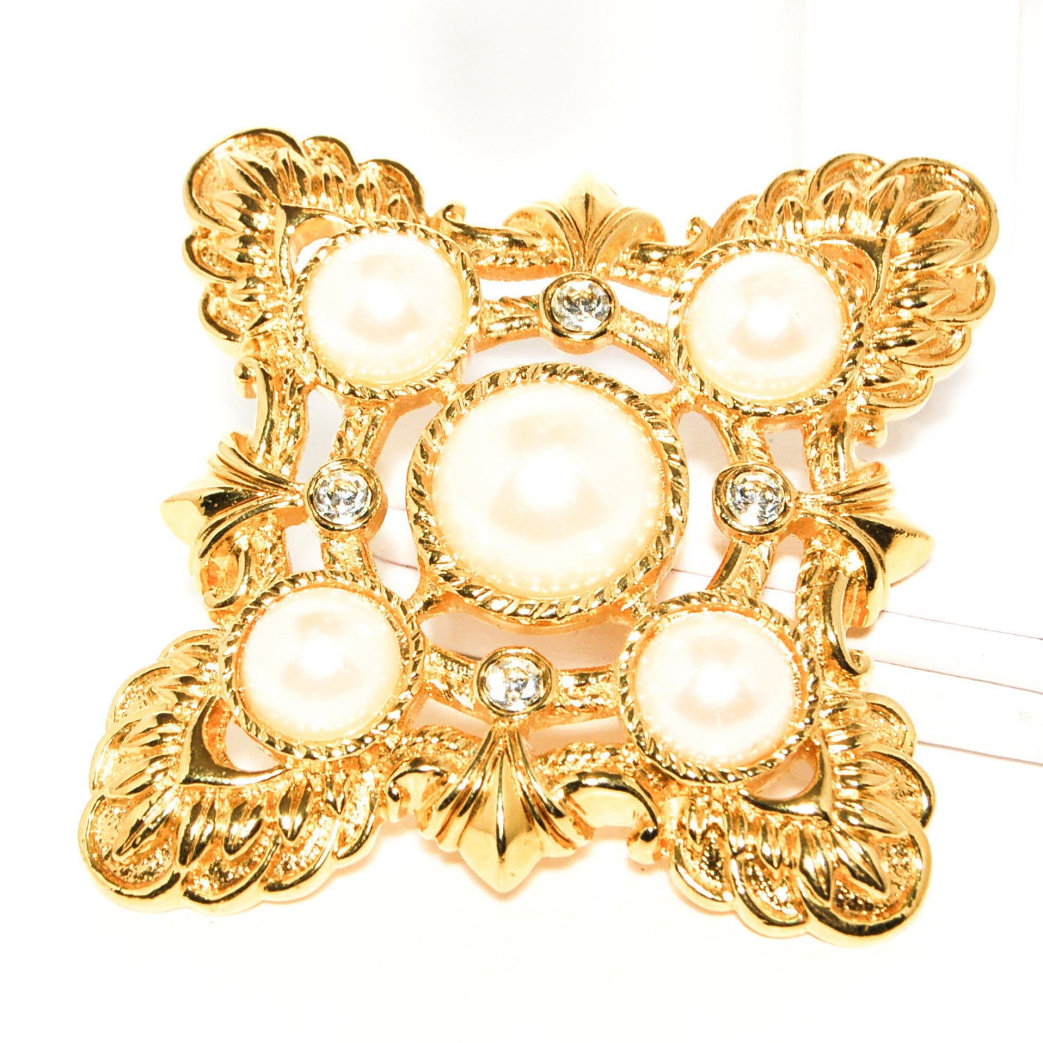 "Renaissance" Maltese Cross Gold Tone and Pearl Pendant and Earring set by Kenneth Jay Lane for Avon by Kenneth Lane - Vintage Meet Modern Vintage Jewelry - Chicago, Illinois - #oldhollywoodglamour #vintagemeetmodern #designervintage #jewelrybox #antiquejewelry #vintagejewelry