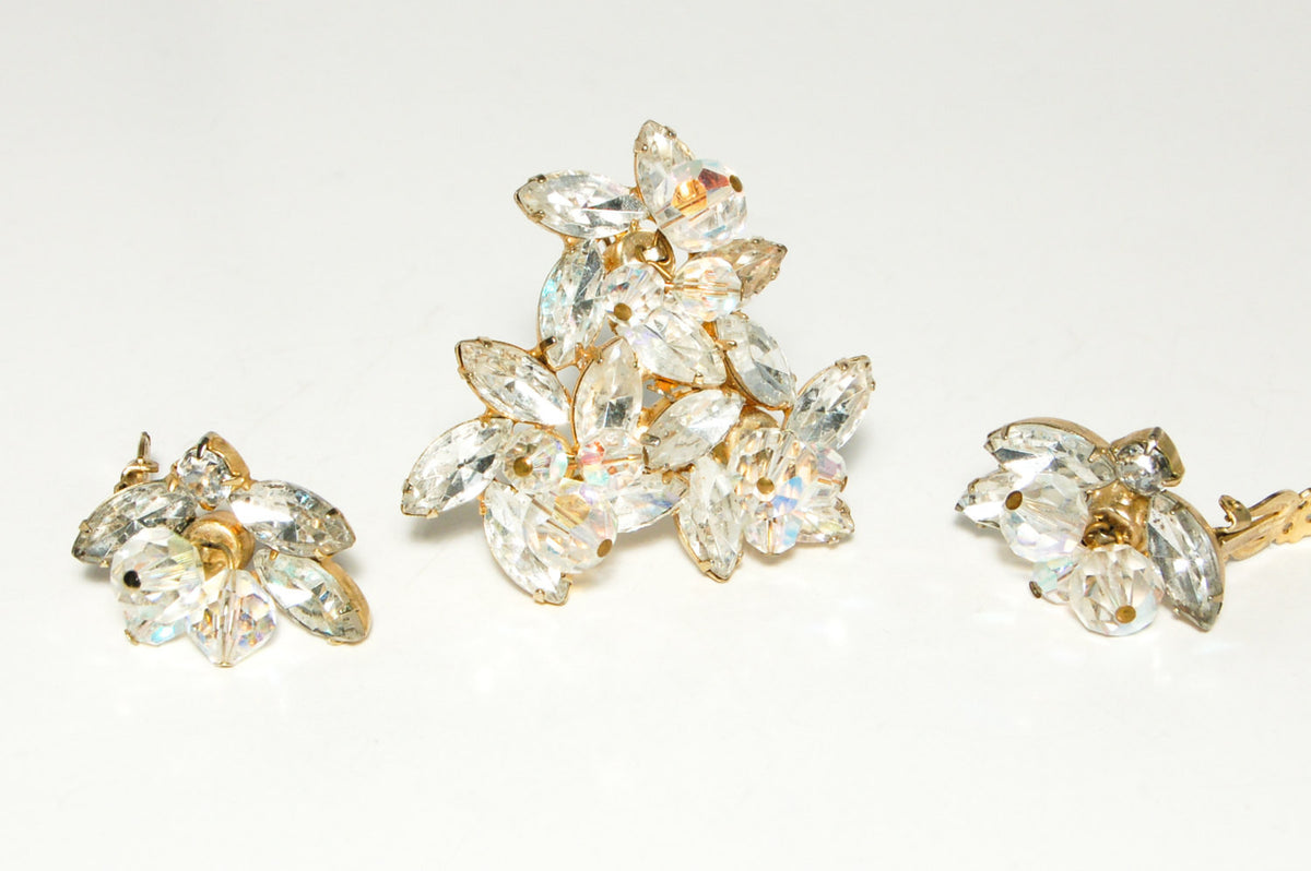 1950's Aurora Borealis Earrings and Brooch Set