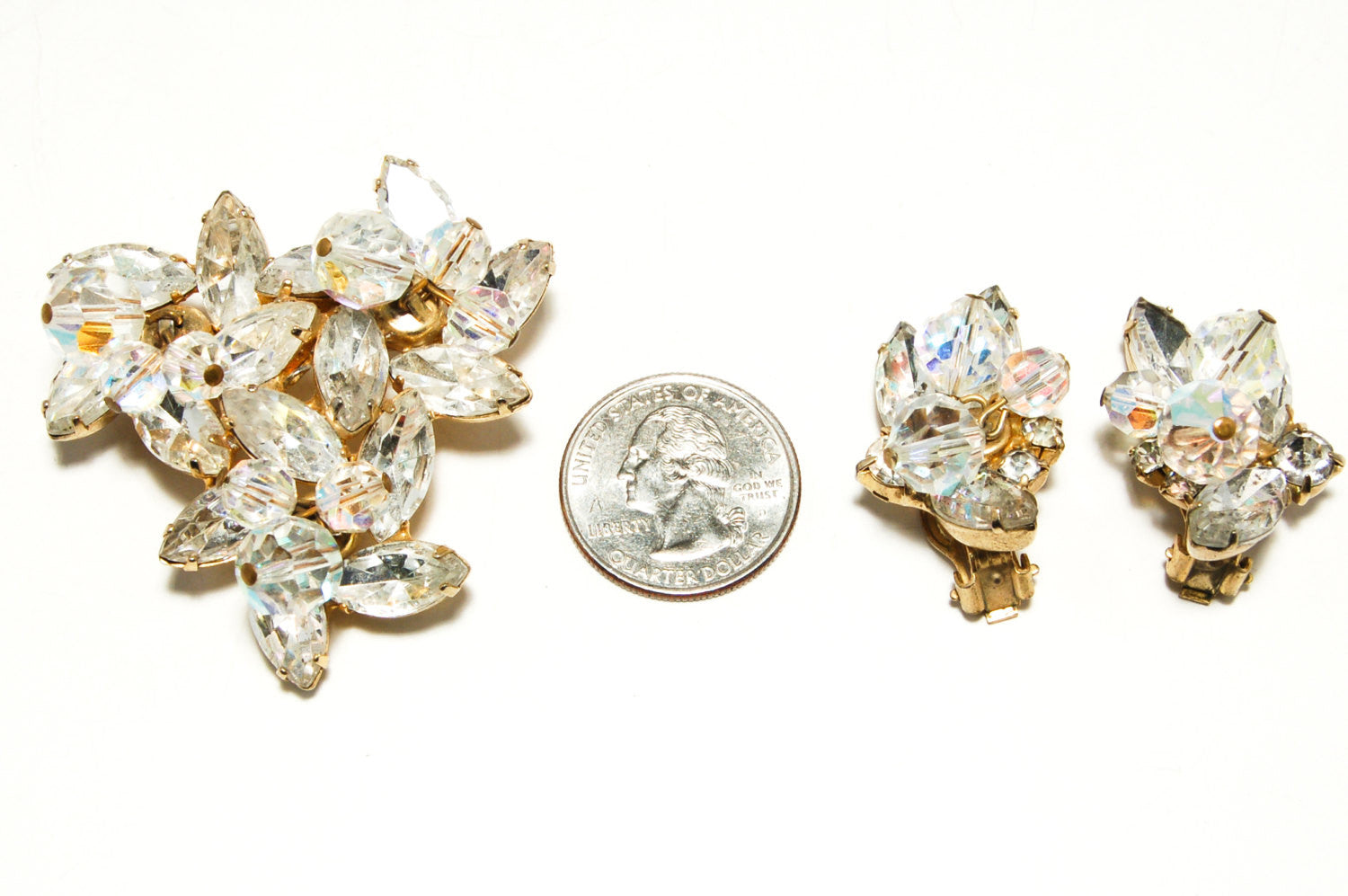 1950's Aurora Borealis Earrings and Brooch Set by 1950's - Vintage Meet Modern Vintage Jewelry - Chicago, Illinois - #oldhollywoodglamour #vintagemeetmodern #designervintage #jewelrybox #antiquejewelry #vintagejewelry