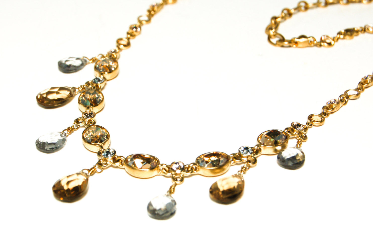 Gold Tone Necklace with Colored Briolette Rhinestones by Givenchy by Givenchy - Vintage Meet Modern Vintage Jewelry - Chicago, Illinois - #oldhollywoodglamour #vintagemeetmodern #designervintage #jewelrybox #antiquejewelry #vintagejewelry