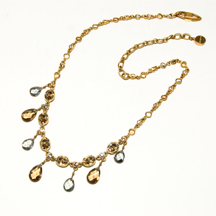 Gold Tone Necklace with Colored Briolette Rhinestones by Givenchy by Givenchy - Vintage Meet Modern Vintage Jewelry - Chicago, Illinois - #oldhollywoodglamour #vintagemeetmodern #designervintage #jewelrybox #antiquejewelry #vintagejewelry