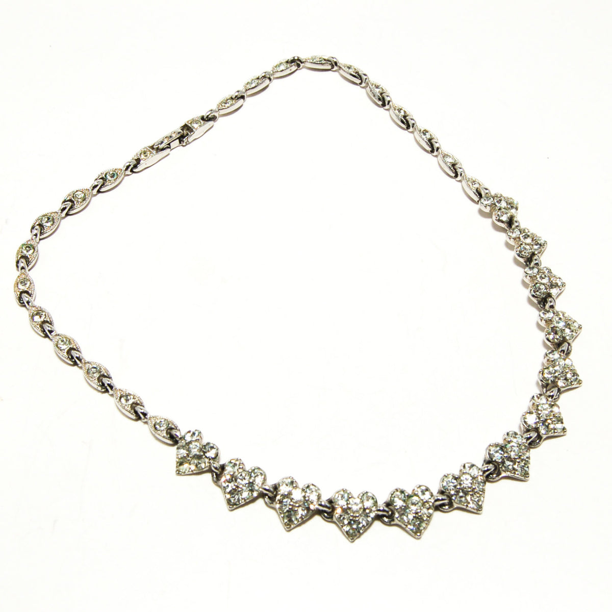 1960's Pave Rhinestone Necklace with Heart Detail by Bogoff