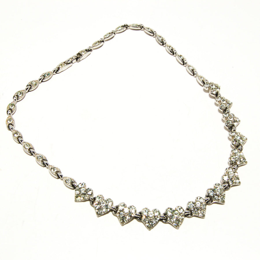 1960's Pave Rhinestone Necklace with Heart Detail by Bogoff by Bogoff - Vintage Meet Modern Vintage Jewelry - Chicago, Illinois - #oldhollywoodglamour #vintagemeetmodern #designervintage #jewelrybox #antiquejewelry #vintagejewelry