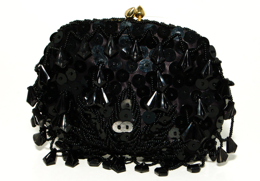 1950's Black Beaded Sequin Evening Bag by 1950's - Vintage Meet Modern Vintage Jewelry - Chicago, Illinois - #oldhollywoodglamour #vintagemeetmodern #designervintage #jewelrybox #antiquejewelry #vintagejewelry