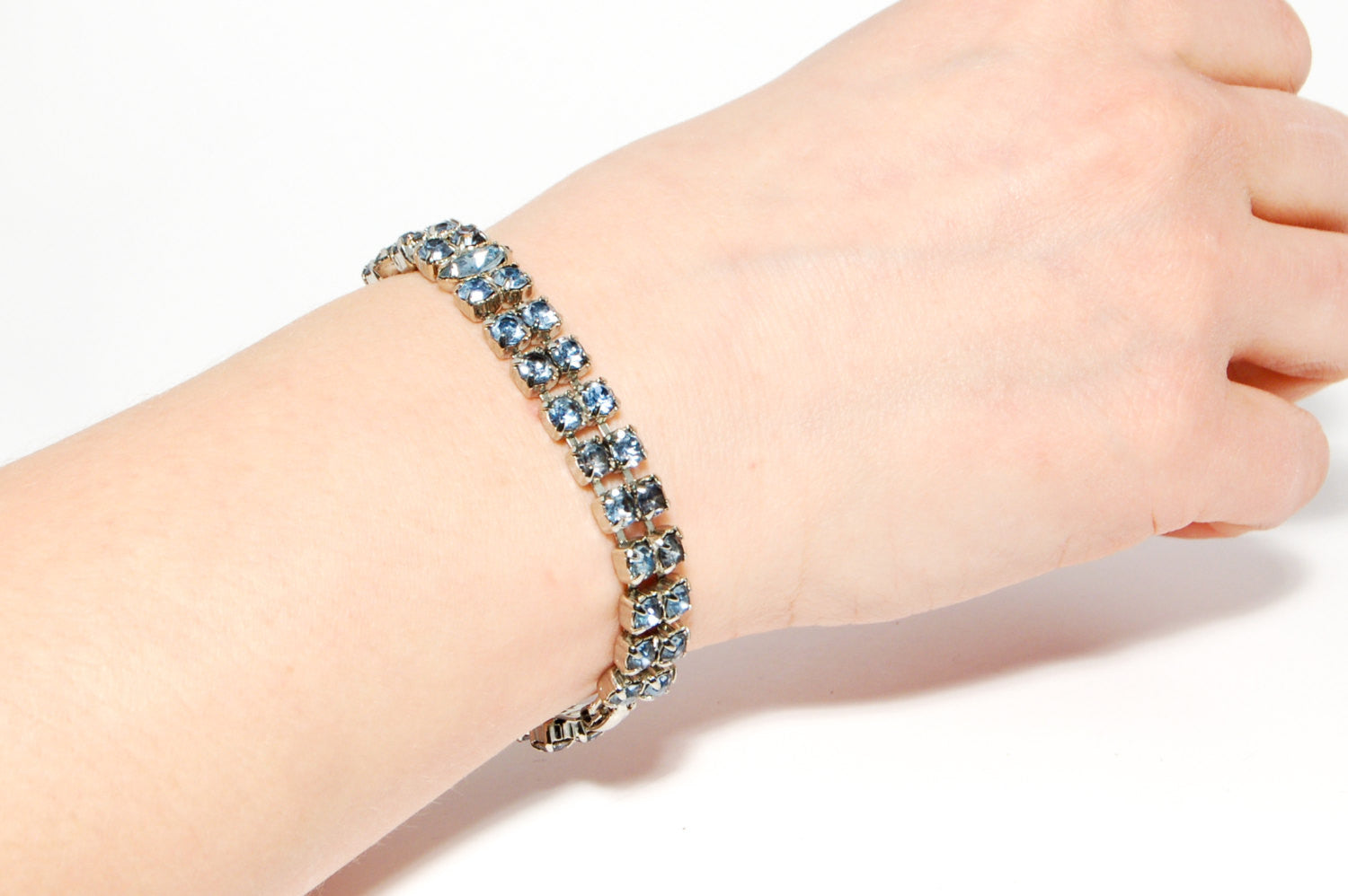 1940's Art Deco Blue Rhinestone Bracelet and Earrings Set by 1940's - Vintage Meet Modern Vintage Jewelry - Chicago, Illinois - #oldhollywoodglamour #vintagemeetmodern #designervintage #jewelrybox #antiquejewelry #vintagejewelry