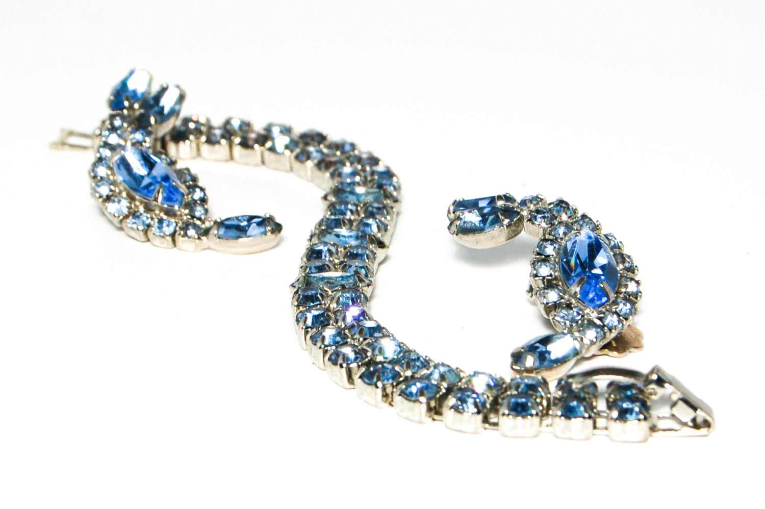 1940's Art Deco Blue Rhinestone Bracelet and Earrings Set by 1940's - Vintage Meet Modern Vintage Jewelry - Chicago, Illinois - #oldhollywoodglamour #vintagemeetmodern #designervintage #jewelrybox #antiquejewelry #vintagejewelry