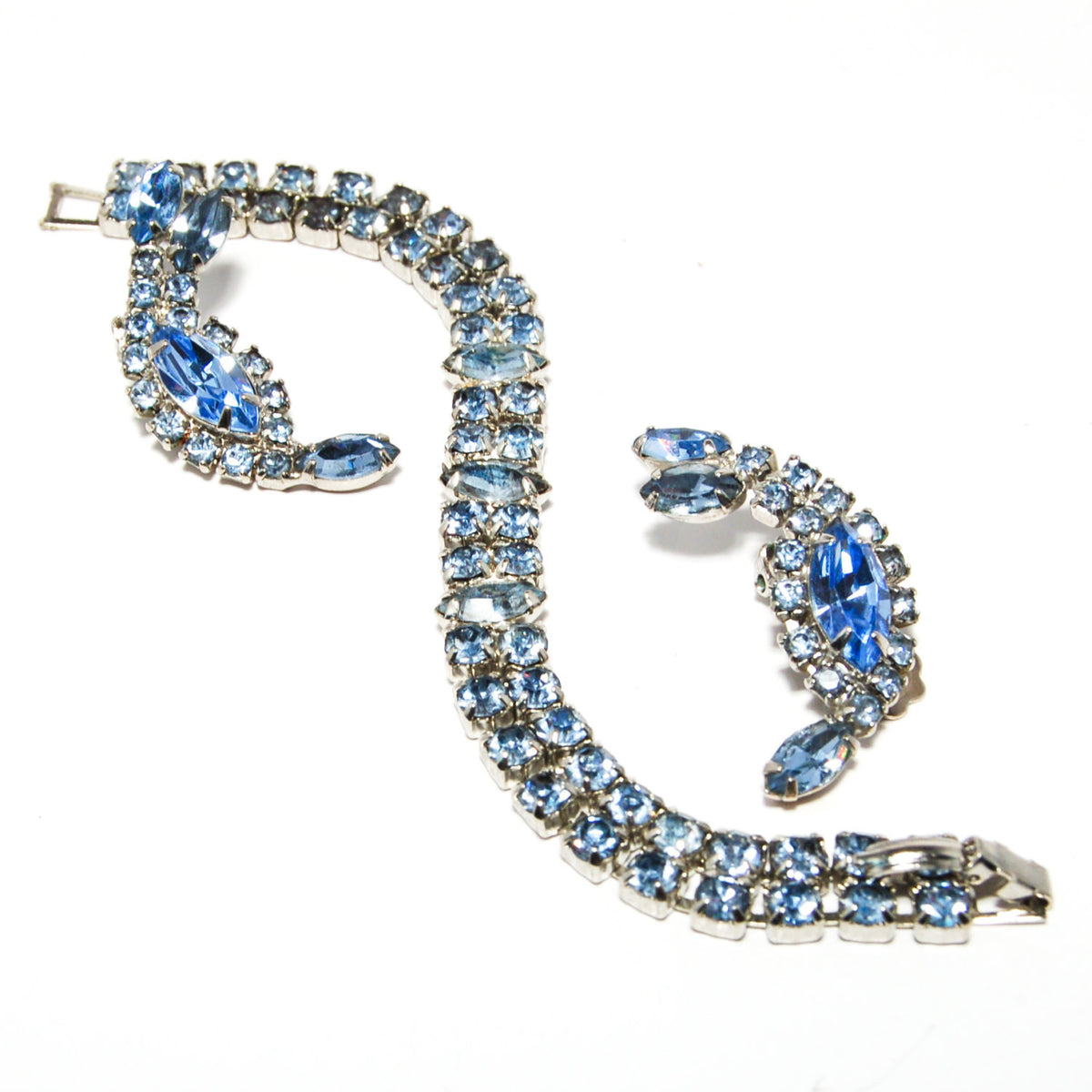 1940's Art Deco Blue Rhinestone Bracelet and Earrings Set
