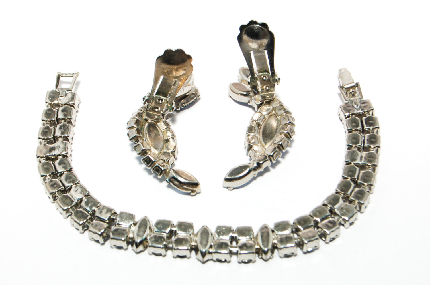 1940's Art Deco Blue Rhinestone Bracelet and Earrings Set by 1940's - Vintage Meet Modern Vintage Jewelry - Chicago, Illinois - #oldhollywoodglamour #vintagemeetmodern #designervintage #jewelrybox #antiquejewelry #vintagejewelry