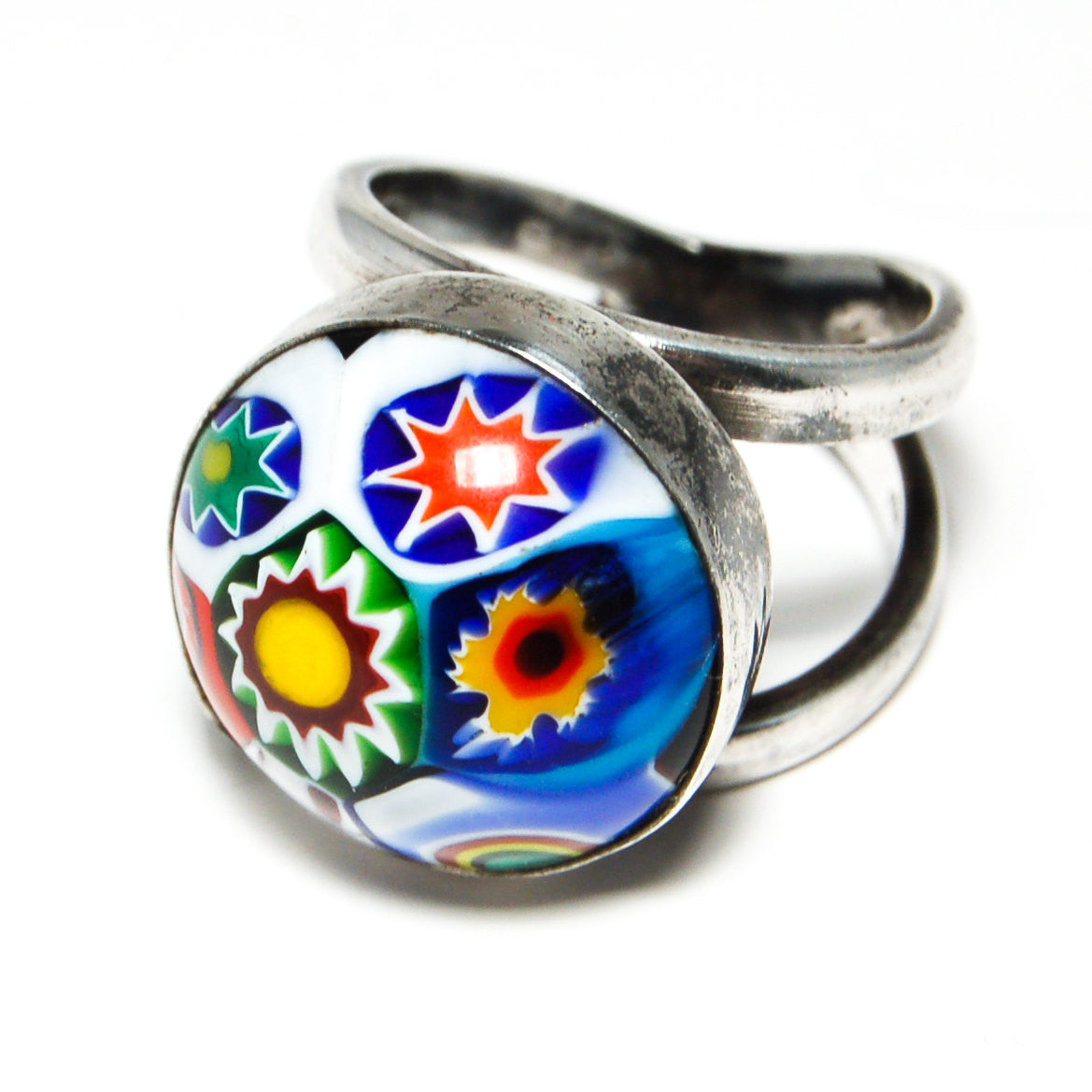 Venetian Glass Millefiore Sterling Silver Ring