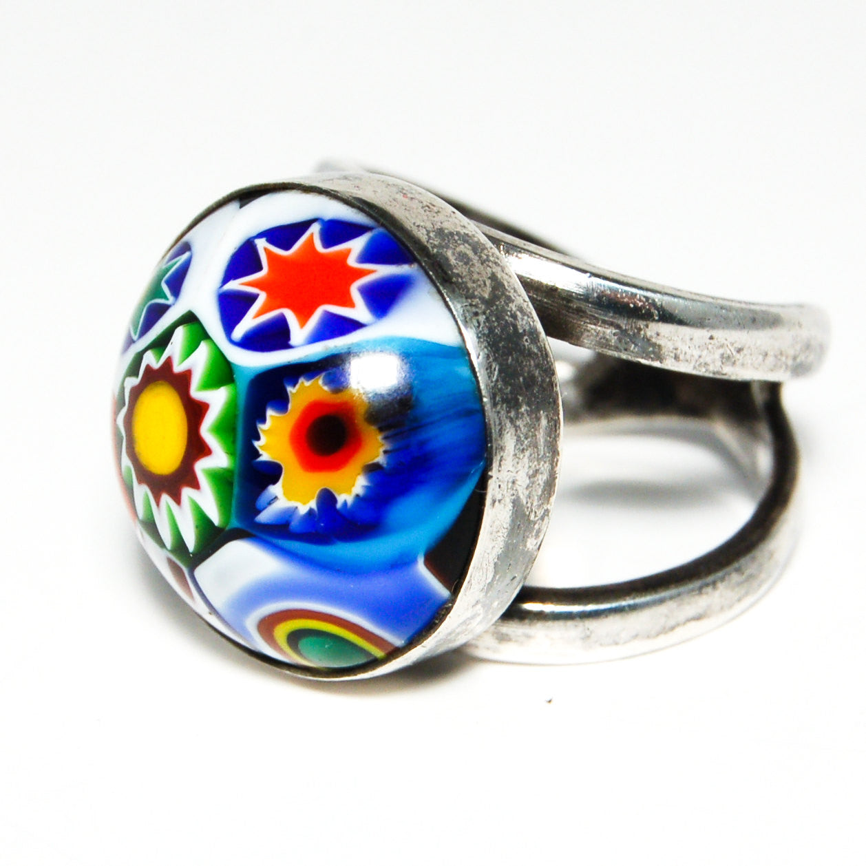 Venetian Glass Millefiore Sterling Silver Ring by vintagemeetmodern - Vintage Meet Modern Vintage Jewelry - Chicago, Illinois - #oldhollywoodglamour #vintagemeetmodern #designervintage #jewelrybox #antiquejewelry #vintagejewelry