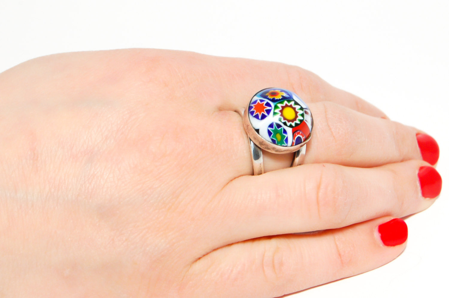 Venetian Glass Millefiore Sterling Silver Ring by vintagemeetmodern - Vintage Meet Modern Vintage Jewelry - Chicago, Illinois - #oldhollywoodglamour #vintagemeetmodern #designervintage #jewelrybox #antiquejewelry #vintagejewelry