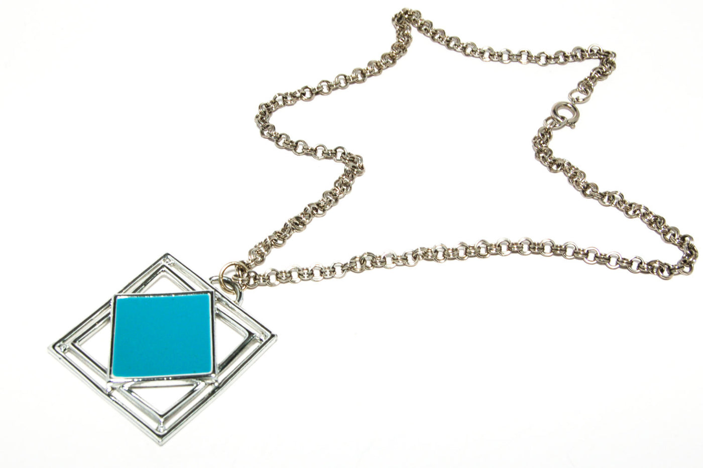 1970's Geometric Pendant with Turquoise Blue Enamel