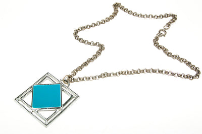 1970's Geometric Pendant with Turquoise Blue Enamel by 1970's - Vintage Meet Modern Vintage Jewelry - Chicago, Illinois - #oldhollywoodglamour #vintagemeetmodern #designervintage #jewelrybox #antiquejewelry #vintagejewelry