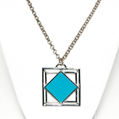 1970's Geometric Pendant with Turquoise Blue Enamel by 1970's - Vintage Meet Modern Vintage Jewelry - Chicago, Illinois - #oldhollywoodglamour #vintagemeetmodern #designervintage #jewelrybox #antiquejewelry #vintagejewelry