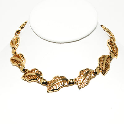 Gold Tone Choker Necklace with Leaf Design by Bergere by Bergere - Vintage Meet Modern Vintage Jewelry - Chicago, Illinois - #oldhollywoodglamour #vintagemeetmodern #designervintage #jewelrybox #antiquejewelry #vintagejewelry